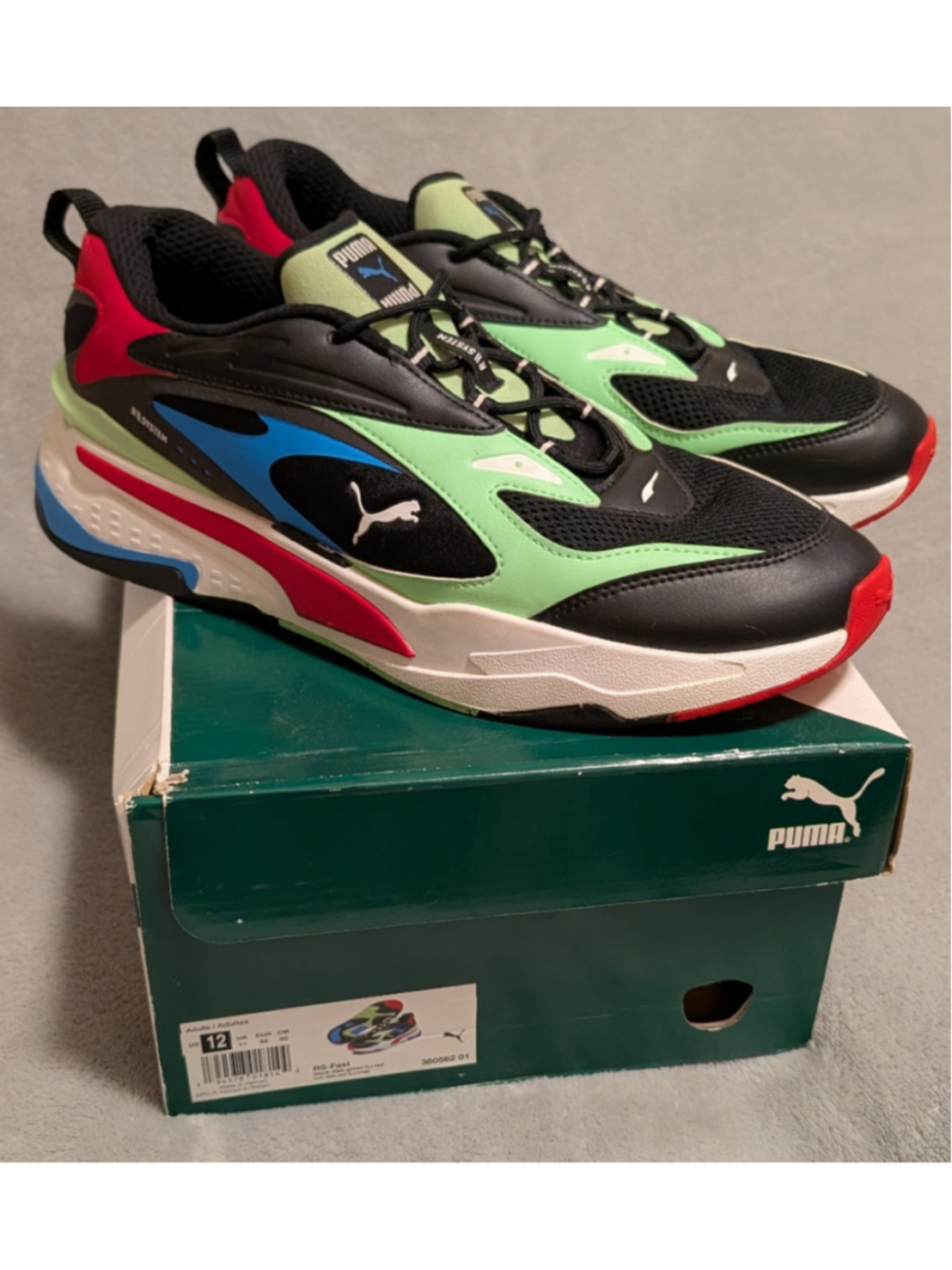Puma RS-Fast Sneakers Black Green Red Blue US Men's Size 12 P12